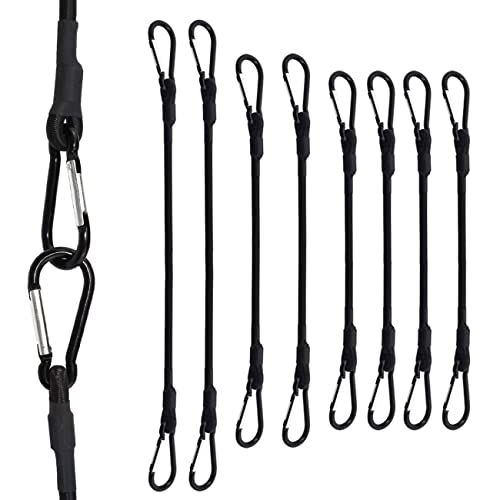 Image of Mini Short Bungee Cords with Carabiner Hooks, SDTC Tech 8-Pack Black Extra Strong Bungee Straps 6 inch, 8 inch, 10 inch Heavy Duty Elastic Tie Downs Straps for Bike Rack, Kayak Boat (Total Length 10 inch, 12 inch, 14 inch)