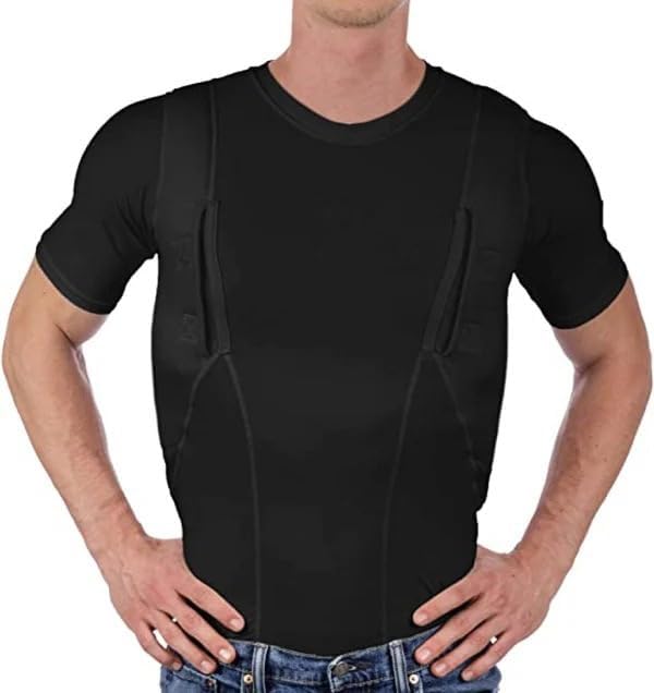 NELKBI CCW - Camisas de transporte oculto para hombre, camisa de compresión de manga corta con cuello redondo y bolsillos grandes