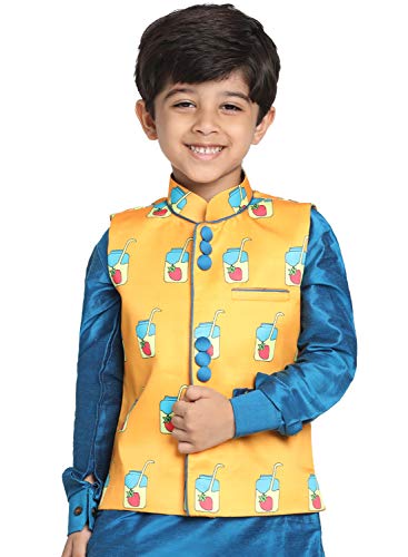 Image of JBN Creation Light Blue Cotton Silk Blend Boys Nehru Modi Jacket