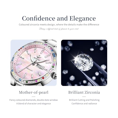 Image of OLEVS Womens Watch Fashion Dress Diamond Female Watches for Ladies Analog Quartz Stainless Steel Waterproof Luminous Day Date Two Tone Wristwatch