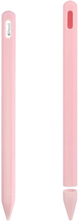 USSJ Silicone Case Compatible with Apple Pencil (2nd Generation), Fully Protection Silicone Case Sleeve Holder Grip + Nib Cover (Pink)