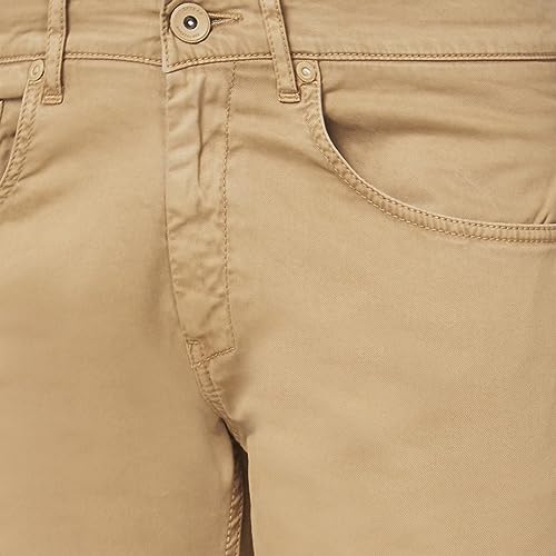 Image of Spykar Men Camel Khaki Cotton Slim Fit Ankle Length Mid Rise Trousers