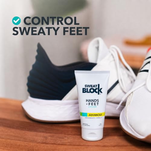 Image of SweatBlock Antiperspirant Lotion for Hands & Feet - CLINICAL STRENGTH for Men & Women - Hyperhidrosis Aid to Stop Excessive Sweating - Reduces Foot Odor - Moisturizing w / Aloe - Travel Size 1.69 fl oz