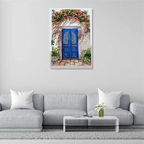 Image of RANGOLI 100% Cotton Stretched Canvas Painting 400 GSM, Framed Modern Art Blue Door Canvas Abstract Wall Art for Living Room, 3D Paintings for Wall Decor (12 x 18 Inch With Frame)