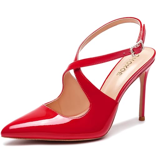 Women's Pumps Slingback Heels for Women, Closed Pointed Toe Sling Back Kitten Heels Red Stiletto Heels Wedding Party Dress Sandals Shoes Size 9
