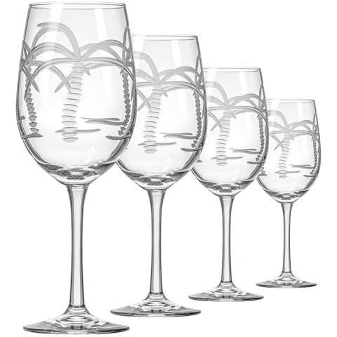 Rolf Glass Palm Tree 12oz White Wine Stemware | Set of 4 | Diamond Wheel Engraved | Lead-free | Designed and Manufactured in the US Cover