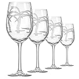 Rolf Glass Palm Tree 12oz White Wine Stemware | Set of 4 | Diamond Wheel Engraved | Lead-free | Designed and Manufactured in the US
