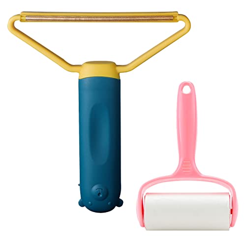 Rasoir Anti Bouloche, Portable Décapant de Peluches Lot de 2, Double Face Mini Nettoyeur Manuel Réutilisable Rasoir pour Vêtements, Carpet, Animal Blanket Hair Removal Razor (Blue) Cover