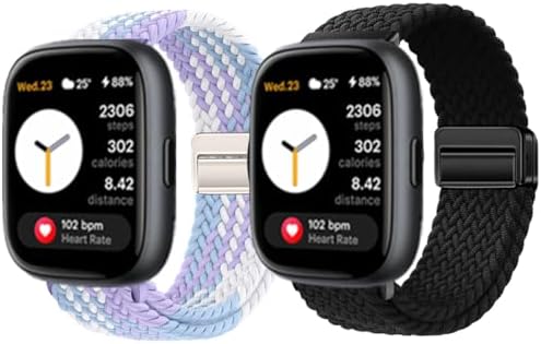 Compatible for BIGGERFIVE Brave 2 Smart Watch Bands, 2-Pack Stretch Nylon Smartwatch Breathable Elastic Wristband Adjustable Straps for BW01 Brave / BW02 Brave 2 (22mm Large Size Version) image 2