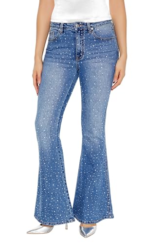 Forever 21 Women's Rhinestone High-Rise Flare Jeans2