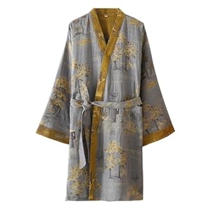 OWLONLINE Herren-Pyjama im japanischen Stil, Baumwolle, Übergröße, japanische Kimono-Robe, Größe XL