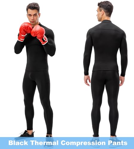 SPVISE 1 or 2 Pack Men's Thermal Compression Pants Fleece Lined Sports Leggings Tights Cold Weather Base Layer Bottoms Winter3