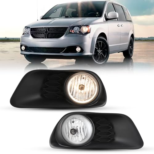 I1MOTOR Fog Lights Assembly Compatible with 2011-2020 Dodge Grand Caravan with H10 12V 42W Bulbs Clear Lens Fog Lamps Replacement Driver and Passenger Side+Wiring Harness Kit