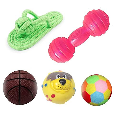 Dog & Cat Squeaky, Chew Teether Toys for Dog/Puppy - Squeaky Basketball + Rope Slipper + Squeaky Puppy Face Ball + Rattle Ball + Squeaky Red Dumbbell - Combo of 5 (B09S3R77X4) Amazon Price History, Amazon Price Tracker