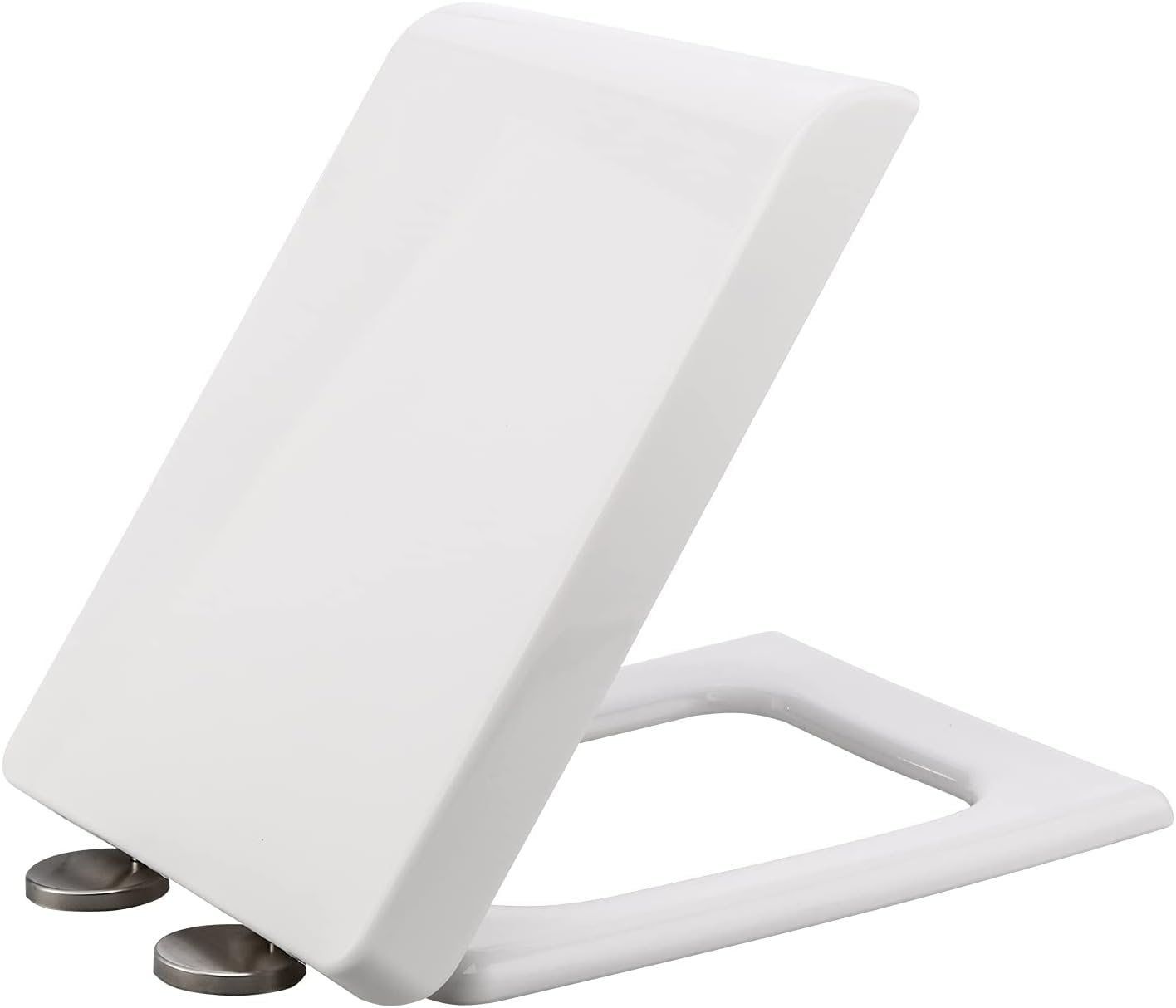 Abattant de toilette carré blanc à charnières brossées ultra stables et assise rigide