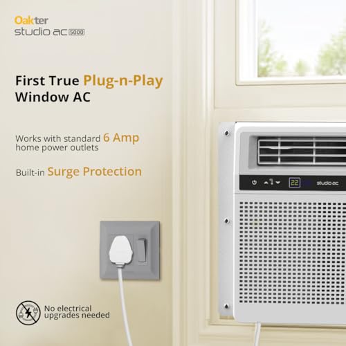 Image of Oakter 0.5 Ton Inverter Studio AC 5000 (2026 Model) 3 Star | 6 Amp Plug | Low Power Consumption | 50C Cooling | Surge Protection | Anti-Dust Filter | Ideal for 75 sq.ft Rooms