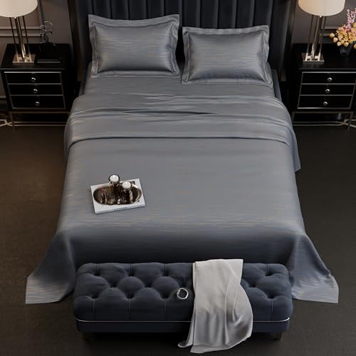 Image of Stoa Paris 350TC Luxstre Cotton Super King Printed Bedding Set for King & Double Size Beds with 2 Pillow Covers, 274 x 274cm Bedsheet, All-Season Comfort, Breathable, Home Decor, Panache 2.0 - Grey