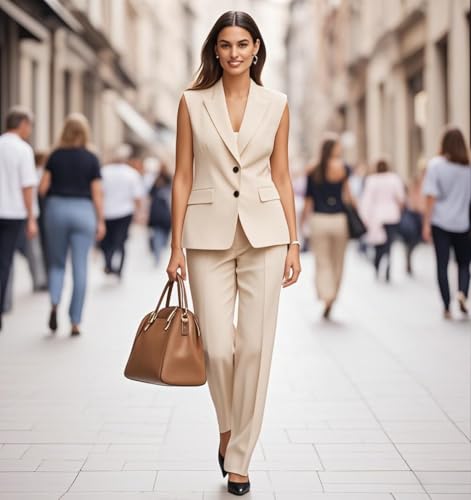 Womens 2 Pcs Outfits Vest and Pants Sleeveless Blazer Tuxedos Set Business Wedding Work3
