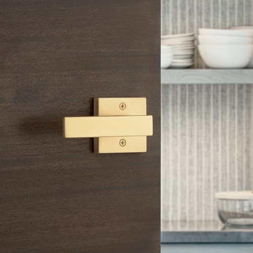 Image of Kwikset Singapore Dummy Door Handle, Single Sided Lever for Closets, French Double Doors, and Pantry, Satin Brass Non-Turning Reversible Interior Push /Pull Lever, with Microban Protection (Pack of 4)