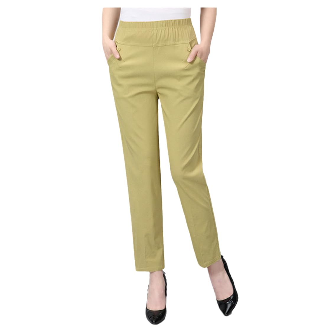 Bollrllr Womens Spring White Pants Thin Elastic Waist Straight Leg Pants and Ankle Pants