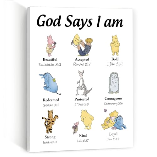 Image of Winnie Nursery Decor-the Pooh Room Decor -Vintage Nursery Decor-Biblical Affirmations for Kids Canvas Wall Art-Christian Gifts for Women-Christmas Gifts Birthday Gifts Religious Gifts