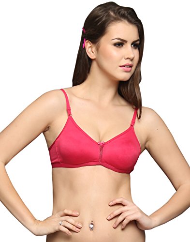 Image of Clovia Women's Cotton Rich Solid Non-Padded Full Cup Wire Free T-Shirt Bra - Dark Pink