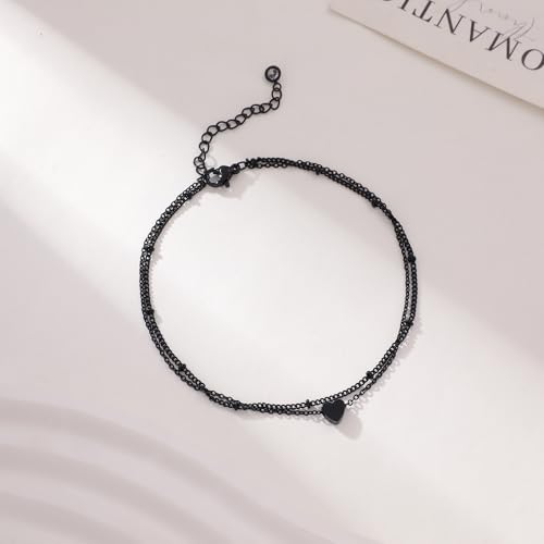 VIROMY Stylish Waterproof Ankle Bracelets for Women - Black Heart and Dainty Satellite Chain Beach Jewelry Gifts - Image 5
