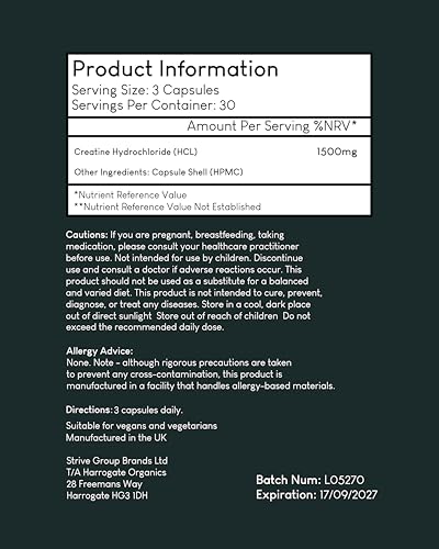 Harrogate Organics Creatine HCL Supplement 90 Capsules - 30-Day Supply, 750mg Pure Hydrochloride for Muscle Energy, Endurance Boost & Cognitive Support - Image 5