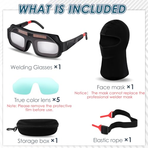 Image of Tellegloww 1 Set Auto Darkening Welding Glasses with Replacement Lenses, Solar Welding Goggles for Tig Mig Mma Plasma Cutting