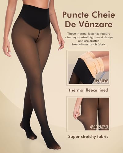 Image of CHRLEISURE Women's Fleece Lined Tights - Fake Sheer Warm Pantyhose Thick Winter Leggings(SY Honey, M /L)