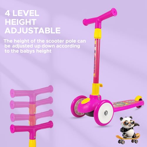Image of NHR Smart Kick Scooter for Kids, 4 Adjustable Height Scooter, Foldable & Attractive PU Wheels with Rare Brakes for Kids Age Upto 2+ Years (NHR Scooter 009P Non LED Pink)
