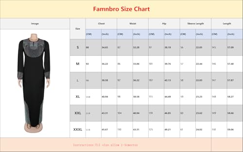 Image of Famnbro Womens Plus Size Maxi Dress Rhinestone Long Sleeve Loose Side Slit Casual African Dresses