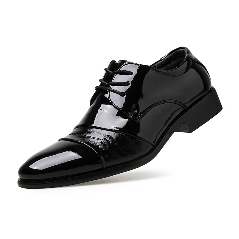 Formal Shoes Dress Oxford for Men Lace Up Round Toe Vegan Leather Patchwork Derby Shoes Block Heel Slip Resistant Rubber Sole Low Top Anti-Slip Party