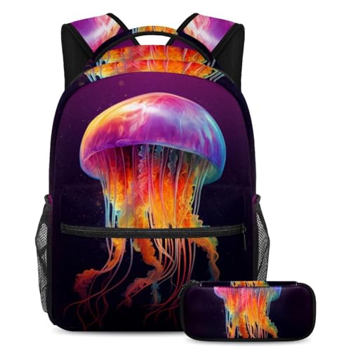 Cartable animaux marins pour voyage et collège | Sac à dos méduse avec trousse
