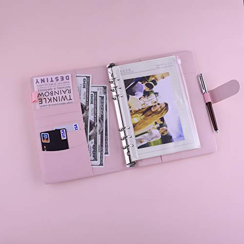 Antner A5 Pu Leather Binder 6-Ring Notebook Binder Cover For A5 Filler Paper, Refillable A5 Personal Planner Budget Binder With Magnetic Buckle Closure, Pink #TOP2