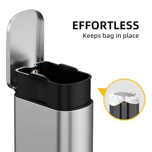 WFRWFR 2.6 Gal Bathroom Trash Can with Soft Close Stay Open Lid, Small Rectangular 10L Stainless Steel Waste bin for Narrow Space, Waterproof, Matte Silver by WFRWFR - Used condition - Image 4