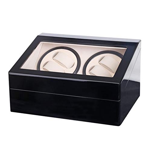 Enrollador de relojes automático 4+6 de madera y cuero negro 2