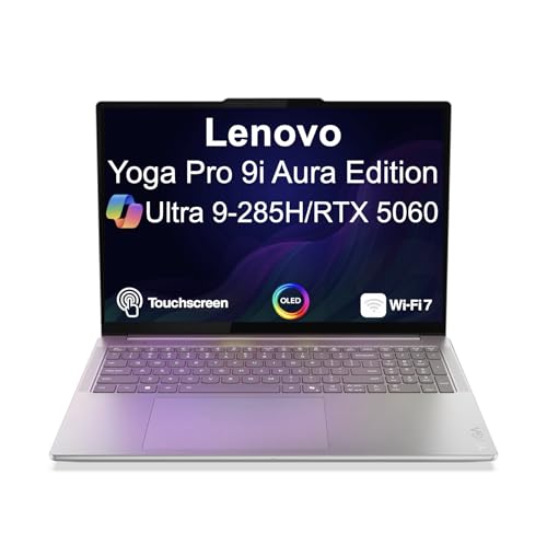 Image of Lenovo Yoga Pro 9i Aura Edition Creator Laptop 16.0 inch Touchscreen OLED 3.2K Display (Intel Ultra 9-285H, 32GB LPDDR5X, 2TB PCIe SSD, GeForce RTX 5060, Backlit KB, Win 11 Pro) w /DKZ USB Port Expander