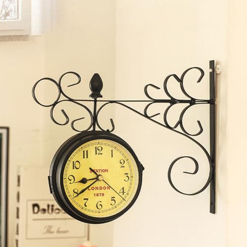 Reloj de Pared Retro de Hierro OSALADI Doble Cara Vintage miniatura 4