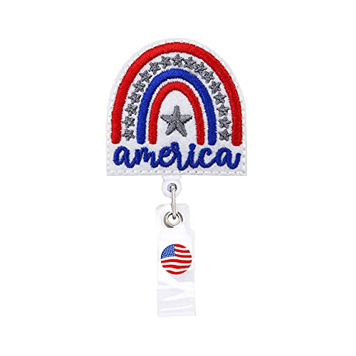 Patriotic Badge Reels, Us Flag Badge Reel, America Rainbow Retractable Name Card Badge Holder Reel With Alligator Clip, 24 Inches Thick Pull Cord #TOP13