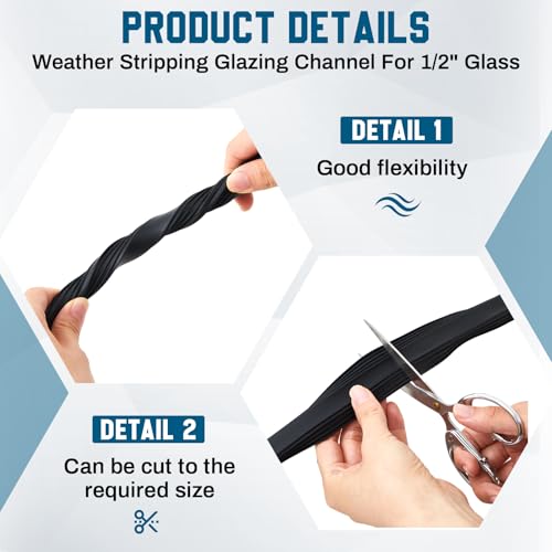 Canal de vitrage en U noir joint vinyle 1,27 cm pour fenêtre Pushglossy
