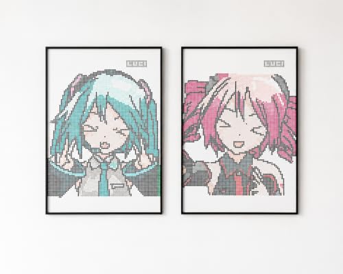 Image of Miku & Teto Pixel Anime Poster Set of 2 A3 | Vocaloid Inspired Chibi Wall Art Prints | Kawaii Matte Unframed Posters for Bedroom, Gaming Room, Hostel & Otaku Room Decor