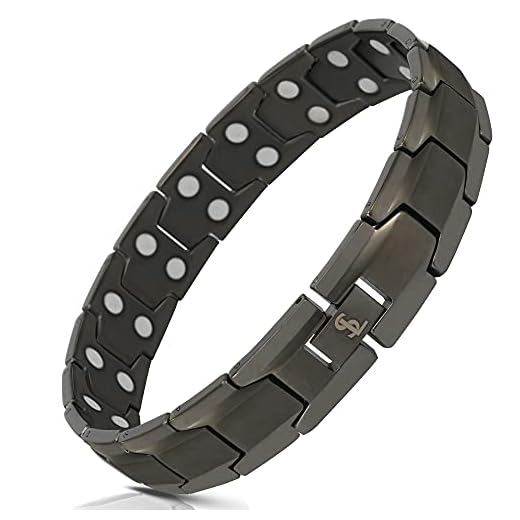 Elegant Men's Double Magnet Wide Titanium Magnetic Therapy Bracelet Pain Relief for Arthritis and Carpal Tunnel (Gunmetal Gray)