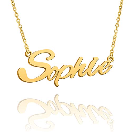 BUREI Women Personalized Name Necklace 14K Gold Pendant Necklace Best Friend Jewelry Gift for Her Sophie