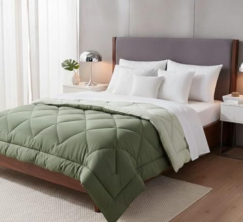 Image of Dual Tone Reversible Ultra-Soft Heavy Glace Cotton AC Comforter Double Bed | 90x100 Inch |Filled with Pure Microfiber | All-Season Premium Comforter (Mist Green)
