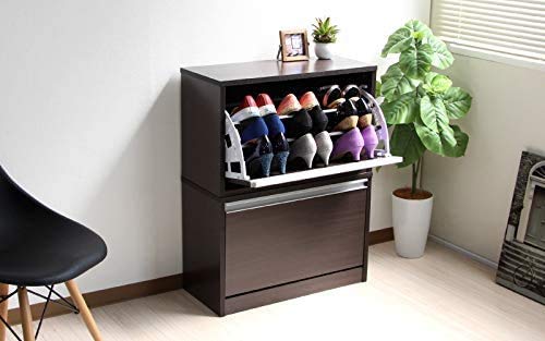 Amazon｜シューズボックス 下駄箱 スリム 2段扉 最大18足収納 フラップ 