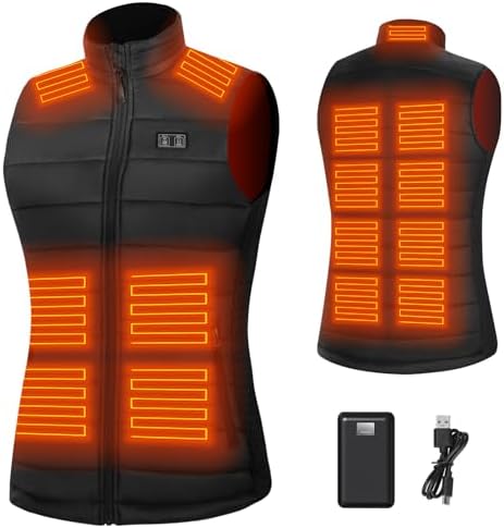 Womens Heated Vest with 16000 mAh Battery Pack, 15 Heating Zones, Dual Control Slim Fit Lightweight Heating Vest
