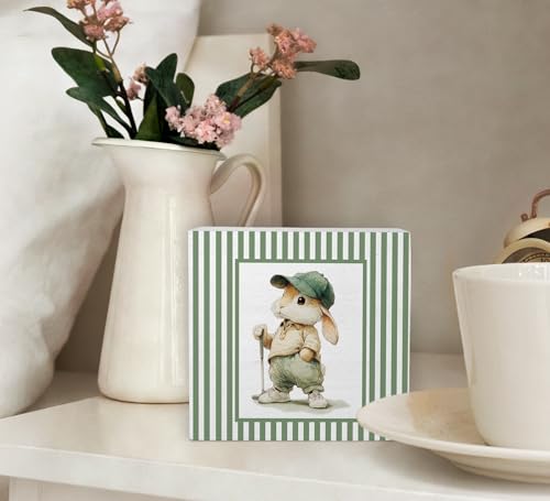 Caja de madera de conejo de Pascua verde salvia para decorar la habitación del bebé 3