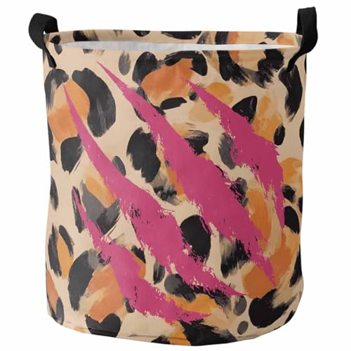 Leopard Print Laundry Hamper Dirty Clothes Hamper for Bedroom Bathroom Pink Modern Cool Animal Claw Marks Clothes Hampers Laundry Basket Toy Baskets Storage Organizer 13.8" x 17"