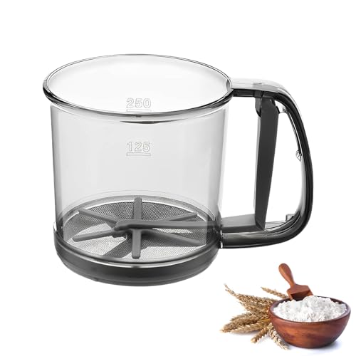 Bootoow Spargitore per zucchero a velo, macina per zucchero a velo, colino a polvere con una sola mano, filtro per farina fine con una sola mano, macinino per zucchero a polvere, 250 g